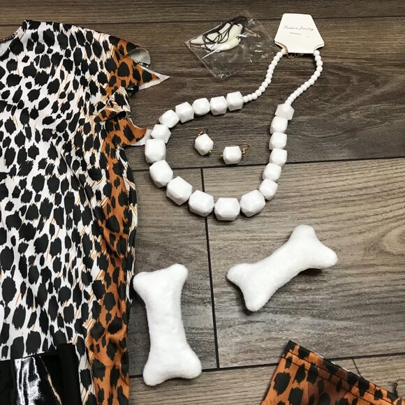 Cave Girl Costume Historical Stone Age Girls M Halloween, Primitive Cosplay NEW - Picture 5 of 9